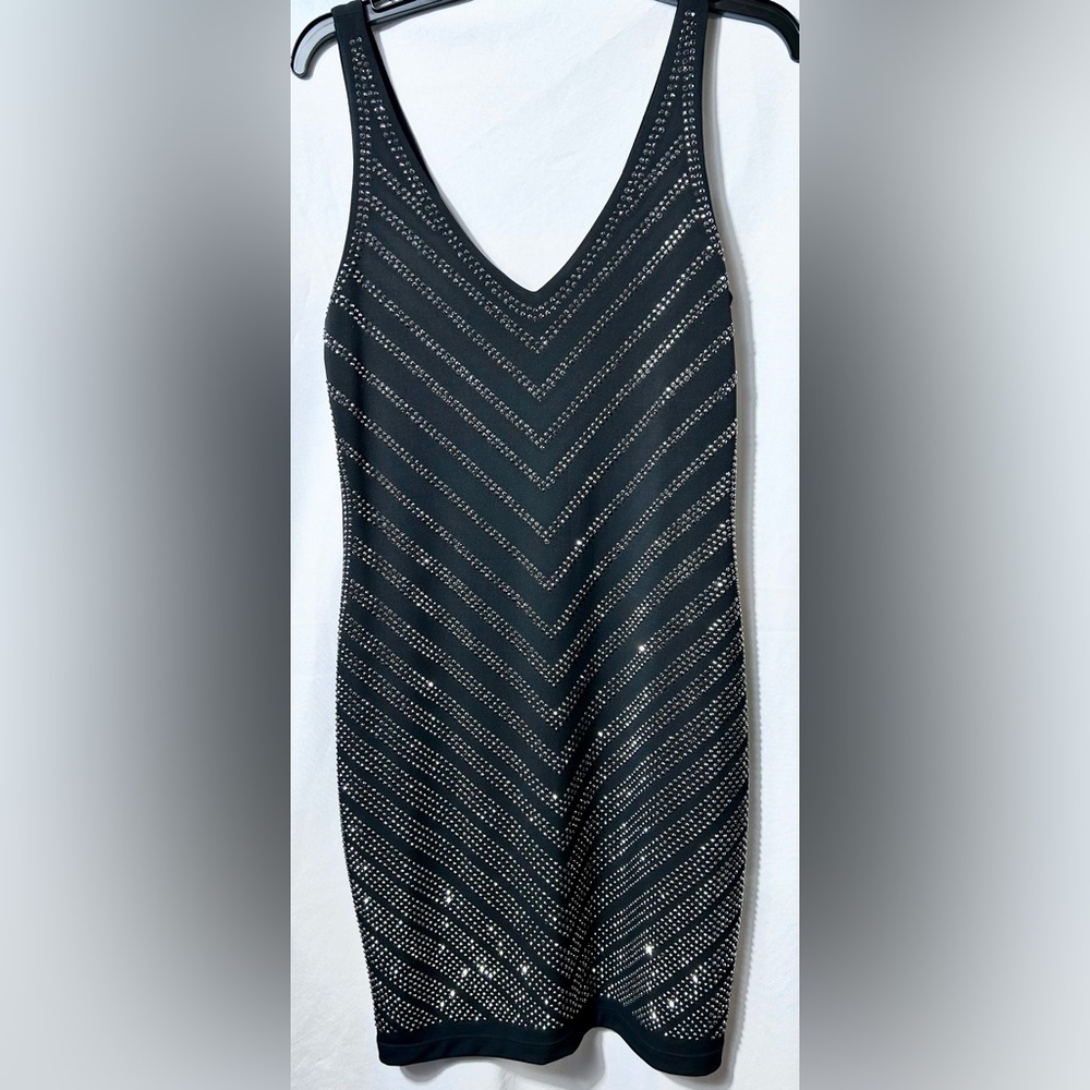 Cache Black strapless Cocktail Dress with silver sparkly Embellishments Medium